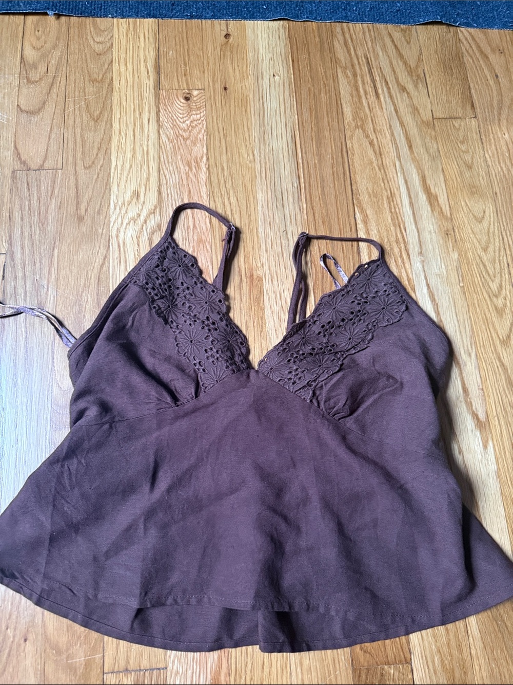 Lace-Trim Brown Camisole Tank Top -XL